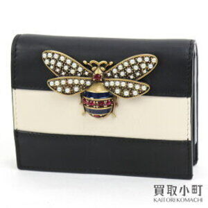 Gucci Queen Margaret Bee Wallet Leather Crystal Pearl Motif Card